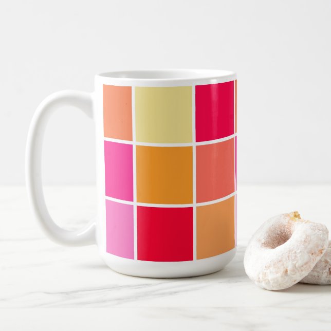 Rosa, Orange och Gula Rutor Kaffemugg (Med munk)