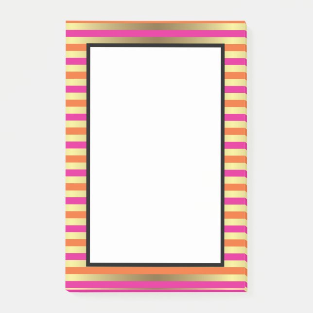 Rosa, Orange och Guld Faux Metallic Rand Post-it Block (Framsida)