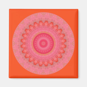 Rosa, Orange och Gult Mandala Magnet