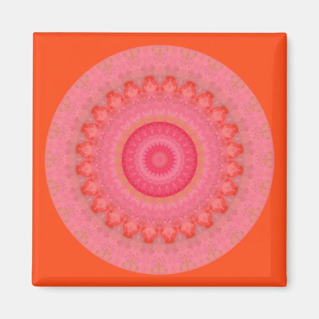Rosa, Orange och Gult Mandala Magnet (Framsidan)
