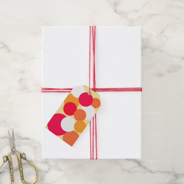 Rosa, Orange och Gult Polka dots Presentetikett (Med Snöre)