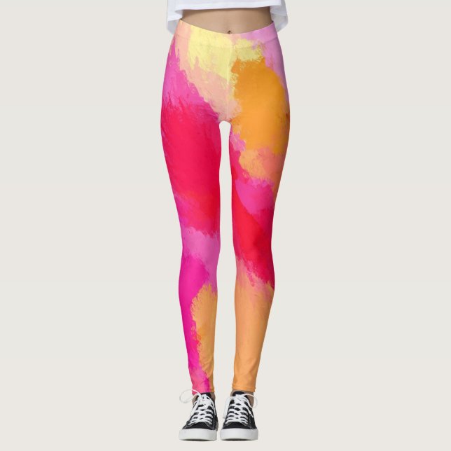 Rosa, Orange och Gult Vattenfärg Leggings (Framsida)
