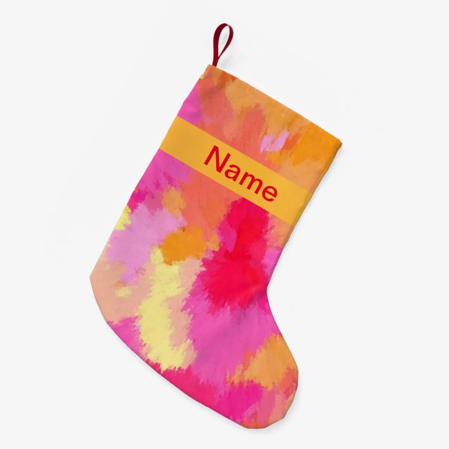 Rosa, Orange och Gult Vattenfärger Liten Julstrumpa (Framsidan (Hängande))