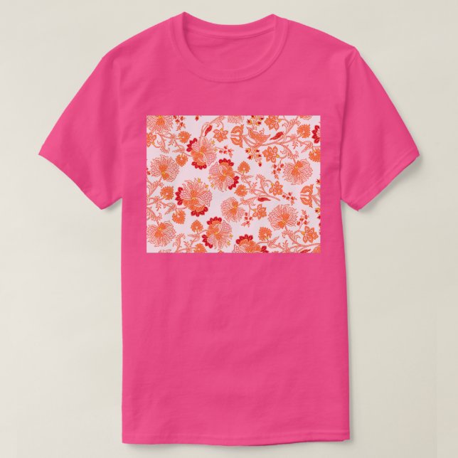 rosa orange och rödbrun blomma mönster design t shirt (Design framsida)