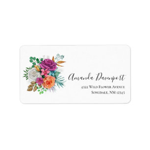 Rosa, Orange och Vit ros Blommigt Bouquet Adressetikett