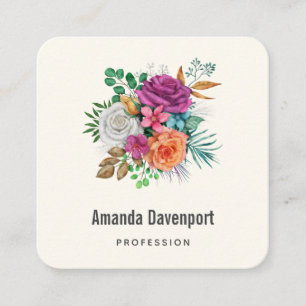 Rosa, Orange och Vit ros Blommigt Bouquet Fyrkantigt Visitkort