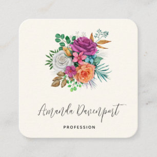 Rosa, Orange och Vit ros Blommigt Bouquet Fyrkantigt Visitkort
