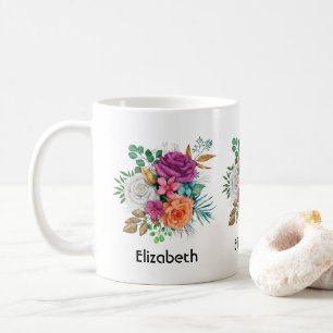 Rosa, Orange och Vit ros Blommigt Bouquet Kaffemugg