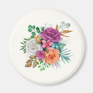 Rosa, Orange och Vit ros Blommigt Bouquet Magnet