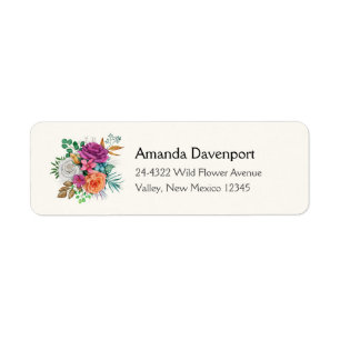 Rosa, Orange och Vit ros Blommigt Bouquet Returadress Etikett