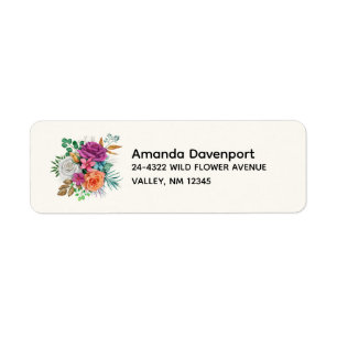 Rosa, Orange och Vit ros Blommigt Bouquet Returadress Etikett