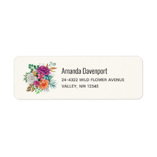 Rosa, Orange och Vit ros Blommigt Bouquet Returadress Etikett