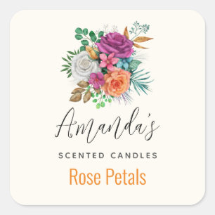 Rosa, Orange och Vit ros Bouquet Candle Biz Fyrkantigt Klistermärke