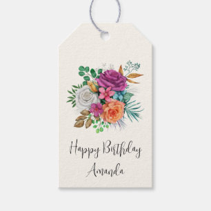Rosa, Orange och Vit ros Bouquet-födelsedag Presentetikett