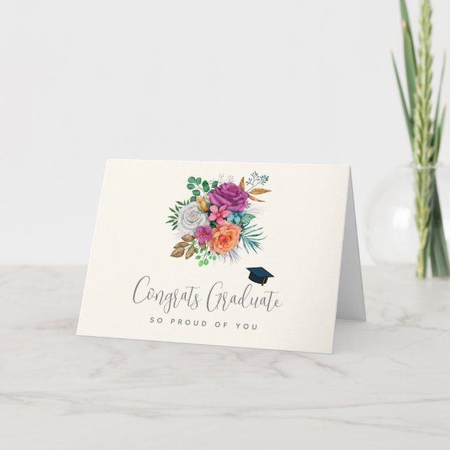 Rosa, Orange och Vit ros Studenten Kort (Framsida)