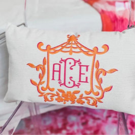 Rosa Orange Pagoda Flower Ram Monogram Initialer Lumbarkudde