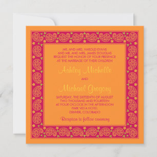 Rosa Orange Paisley Blommigt bröllopsinbjudan Inbjudningar