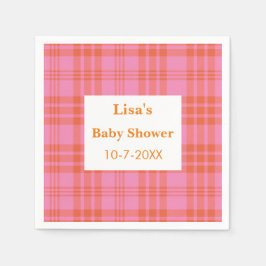 Rosa Orange Play Gingham Baby Shower Pappersservett