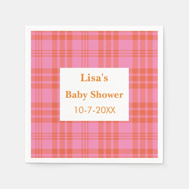 Rosa Orange Play Gingham Baby Shower Pappersservett (Framsidan)