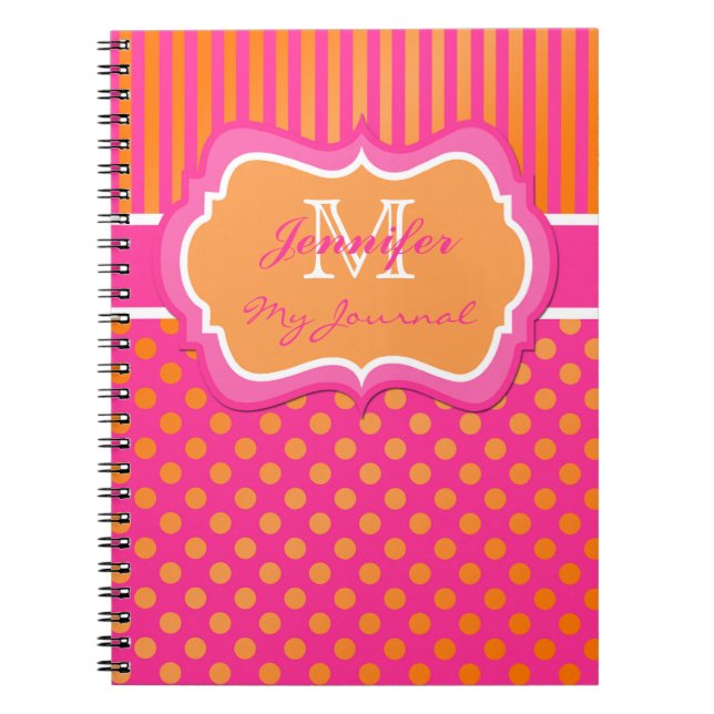 Rosa Orange Polka Dot Stripe Journal bärbar dator Anteckningsbok (Framsidan)