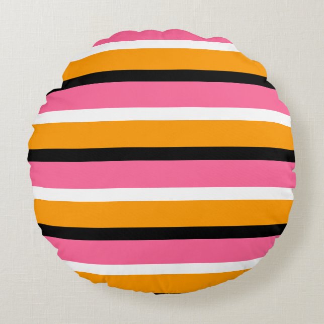 Rosa orange ränder Horisontella linjer Rund Kudde (Framsidan)