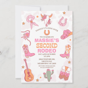 Rosa Orange Retro 2:a Rodeo Födelsedag Inbjudningar