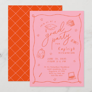Rosa Orange Retro Hand plockade Grad-gruppinbjudan Meddelande
