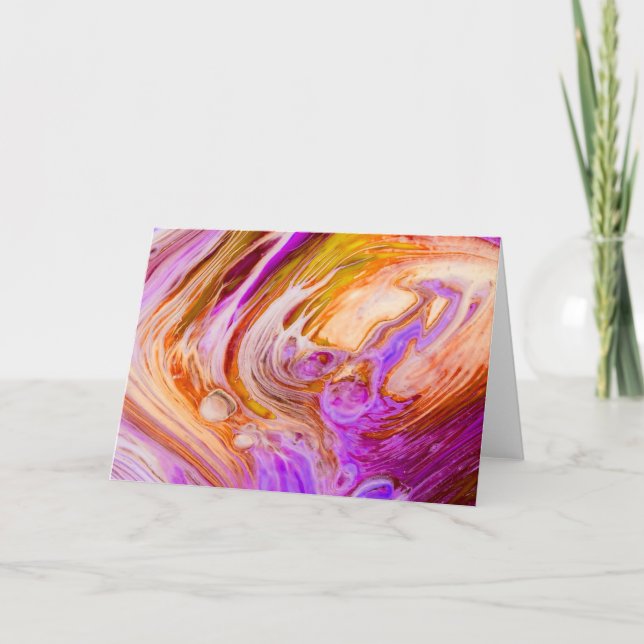 Rosa Orange Ring Pour Acrylic Fluid Art Kort (Framsida)