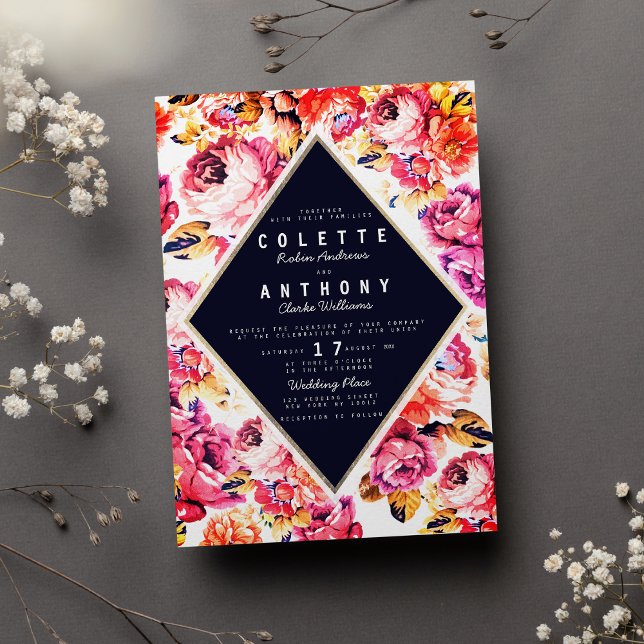 Rosa orange ro blommigt bröllop inbjudningar (Bohemian pink orange roses floral wedding)