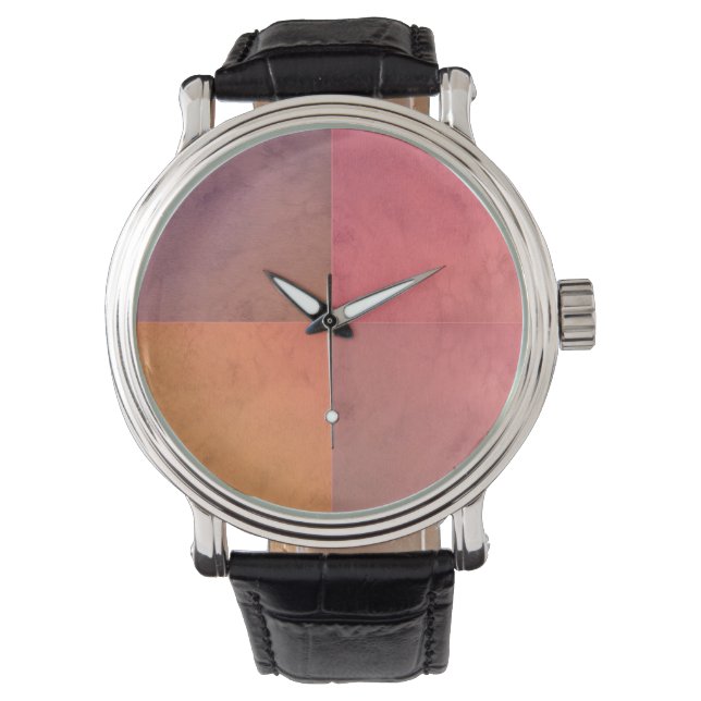 Rosa Orange Röd Pastell Akvarellmönster Armbandsur (Framsida)
