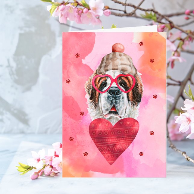 Rosa Orange Sankt Bernhard Valentinespresent Hund Kort (Skapare uppladdad)