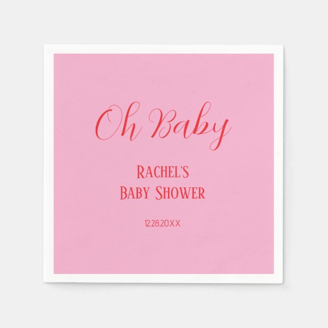 Rosa Orange Script Oh Flicka Baby Shower Pappersservett (Framsidan)