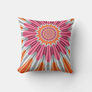 Rosa Orange +Silver Groovy Flower Cushion Kudde