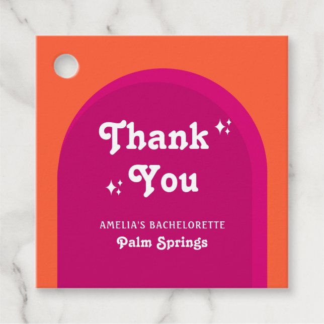 Rosa & Orange Solnedgång Retro Sällskapsresa för M Gåvor Etiketter (Framsida)