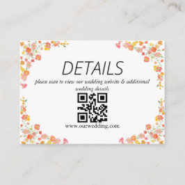 Rosa & Orange Sommarblommig Bröllops QR-kod Tilläggskort
