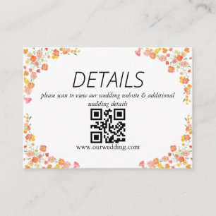 Rosa & Orange Sommarblommig Bröllops QR-kod Tilläggskort
