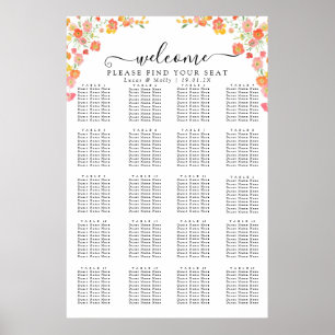 Rosa & Orange Sommarblommig Placeringsplan Poster
