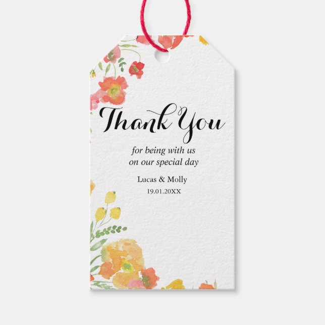 Rosa & Orange, sommartid, Blommigt Bröllop Gift Mä Presentetikett (Framsidan)