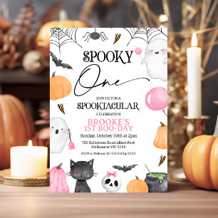 Rosa Orange Spooky One Halloween 1st Birthday Inbjudningar