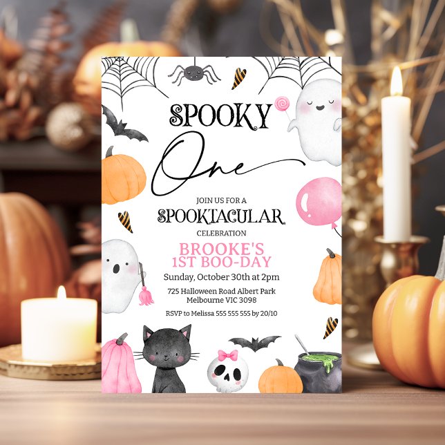 Rosa Orange Spooky One Halloween 1st Birthday Inbjudningar (Girls Halloween Spooky One 1st Birthday Invitation, Spooktacular Halloween First Birthday Invite,)