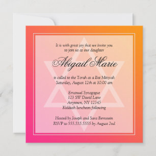 Rosa Orange Star av David Bat mitzvah Square Inbjudningar