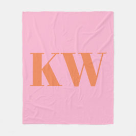 Rosa Orange Stor Monogram Initial Personlig Fleecefilt