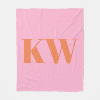Rosa Orange Stor Monogram Initial Personlig Fleecefilt