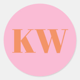 Rosa Orange Stor Monogram Initial Personlig Runt Klistermärke