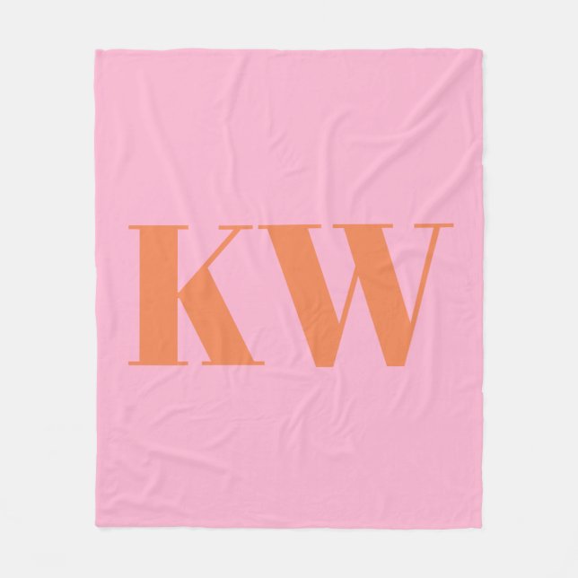 Rosa Orange stor monogrammad initial Personlig Fleecefilt (Framsidan)