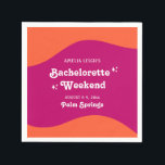 Rosa & Orange Sunset Retro Bachelorette Helg Pappersservett<br><div class="desc">Den här roligten har en färgstark reflexdesign med ett starkt orange- och rosa-solnedgångstema.</div>