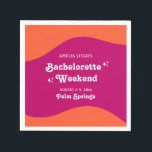 Rosa & Orange Sunset Retro Bachelorette Helg Pappersservett<br><div class="desc">Den här roligten har en färgstark reflexdesign med ett starkt orange- och rosa-solnedgångstema.</div>