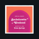 Rosa & Orange Sunset Retro Bachelorette Helg Pappersservett<br><div class="desc">Den här roligten har en färgstark reflexdesign med ett starkt orange- och rosa-solnedgångstema.</div>