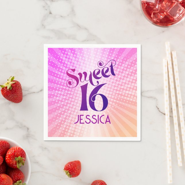 Rosa Orange Sweet 16 Gradient Boho Retro Groovy Pappersservett (Insitu)