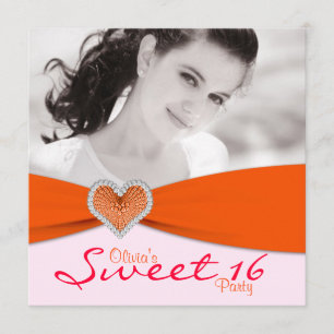 Rosa & Orange Sweet Sixteen Foto Födelsedagsfest Inbjudningar